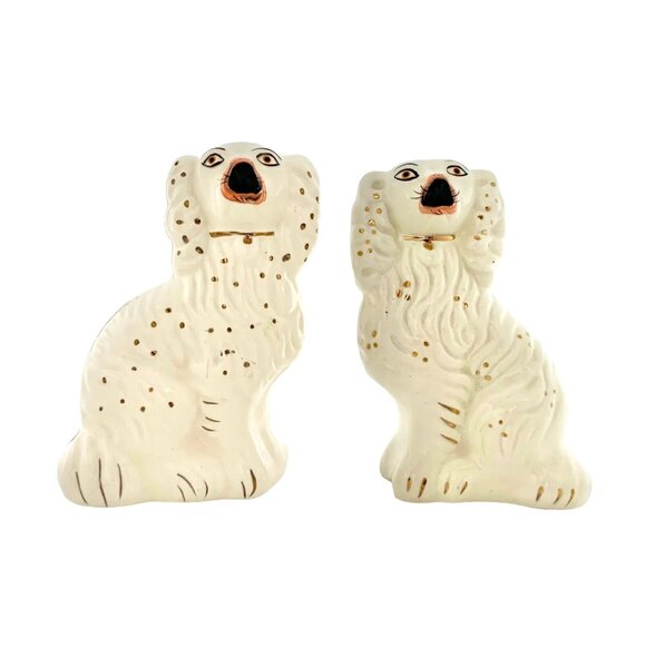Dog Statue Pair Porcelain Figurine Vintage Staffordshire Style Decor Gift